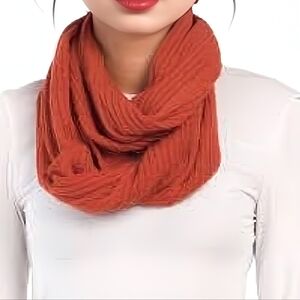 MARTHA STEWART Rust Orange 100% Cashmere Cable Knit Infinity Scarf